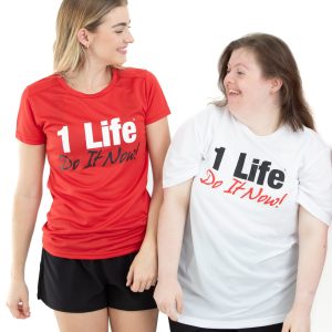 1 Life - Ladies and Mens - Cool Dry Sports T-Shirts – WHITE or RED
